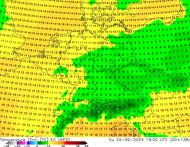 Temperatura (2m) EC (AIFS) Dom 29.09.2024 18 UTC