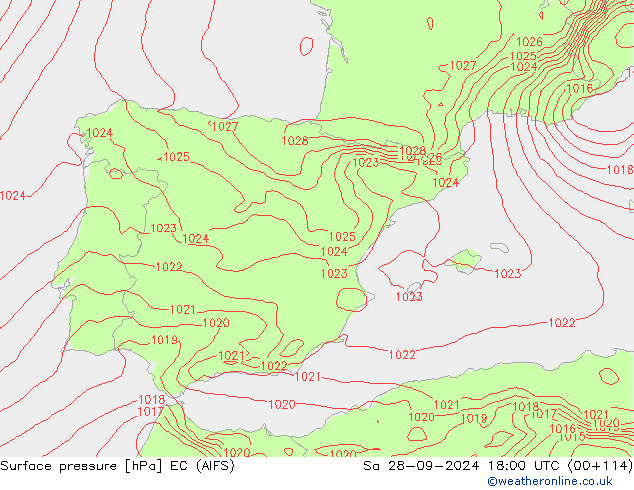 ciśnienie EC (AIFS) so. 28.09.2024 18 UTC