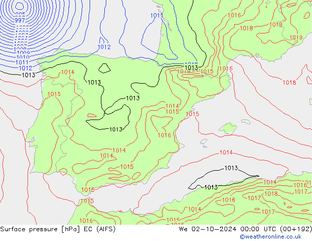 Surface pressure EC (AIFS) We 02.10.2024 00 UTC