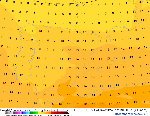 Height/Temp. 850 hPa EC (AIFS)  24.09.2024 12 UTC