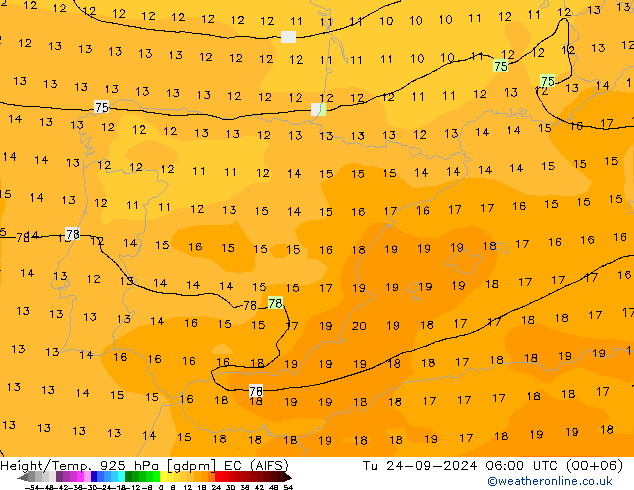 Height/Temp. 925 hPa EC (AIFS)  24.09.2024 06 UTC