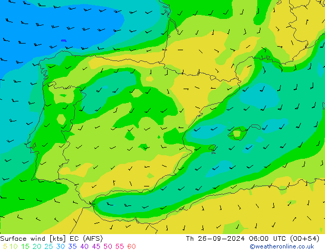 Surface wind EC (AIFS) Th 26.09.2024 06 UTC