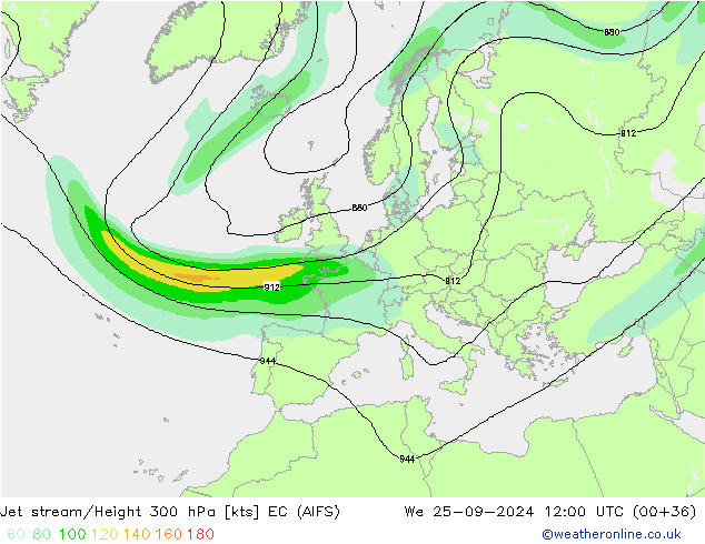 Jet stream/Height 300 hPa EC (AIFS) We 25.09.2024 12 UTC