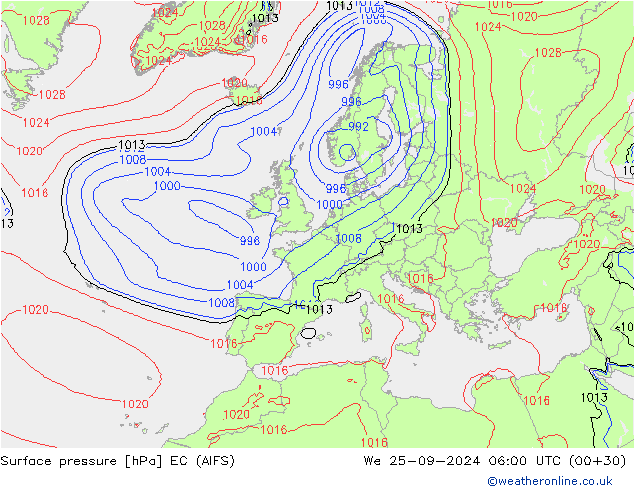 Surface pressure EC (AIFS) We 25.09.2024 06 UTC