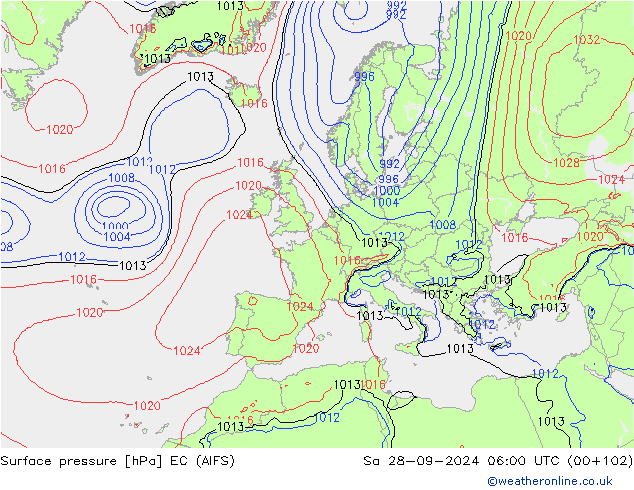 Atmosférický tlak EC (AIFS) So 28.09.2024 06 UTC