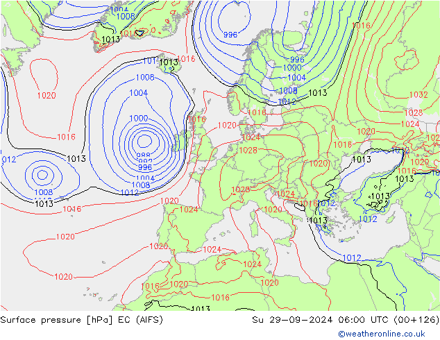 Surface pressure EC (AIFS) Su 29.09.2024 06 UTC