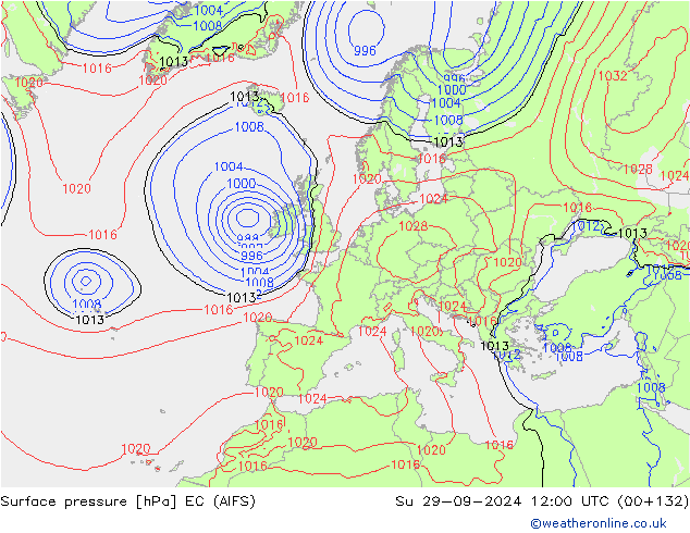 Surface pressure EC (AIFS) Su 29.09.2024 12 UTC