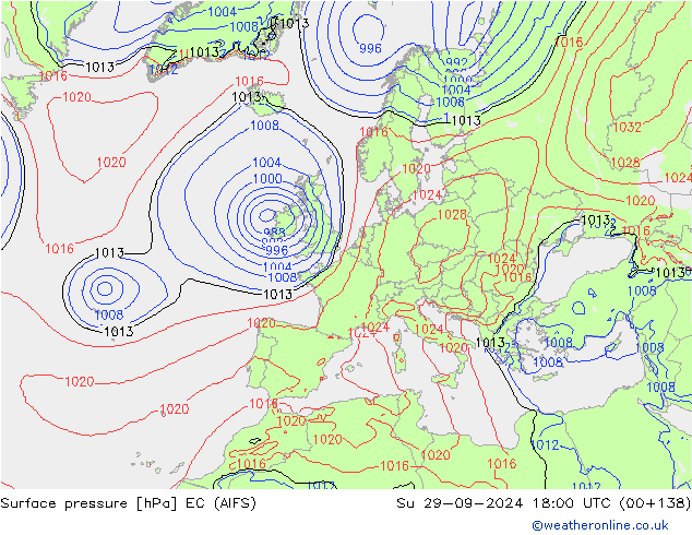 Surface pressure EC (AIFS) Su 29.09.2024 18 UTC