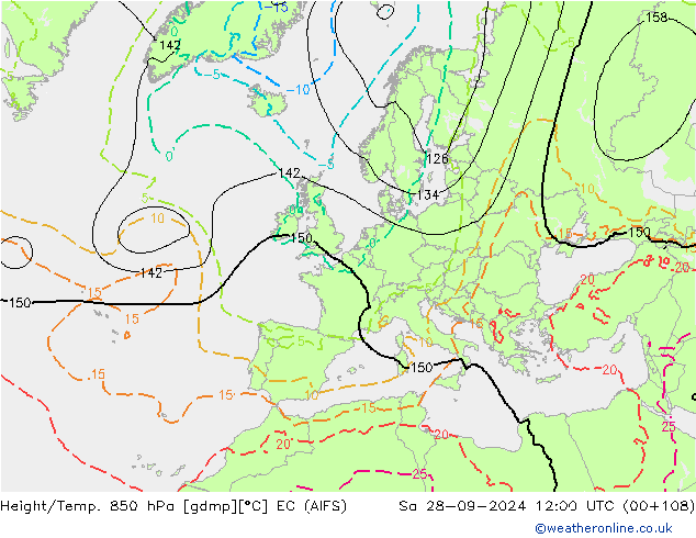 Géop./Temp. 850 hPa EC (AIFS) sam 28.09.2024 12 UTC