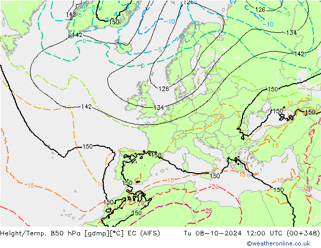 Geop./Temp. 850 hPa EC (AIFS) mar 08.10.2024 12 UTC