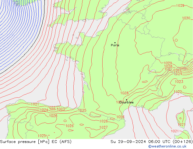 Atmosférický tlak EC (AIFS) Ne 29.09.2024 06 UTC