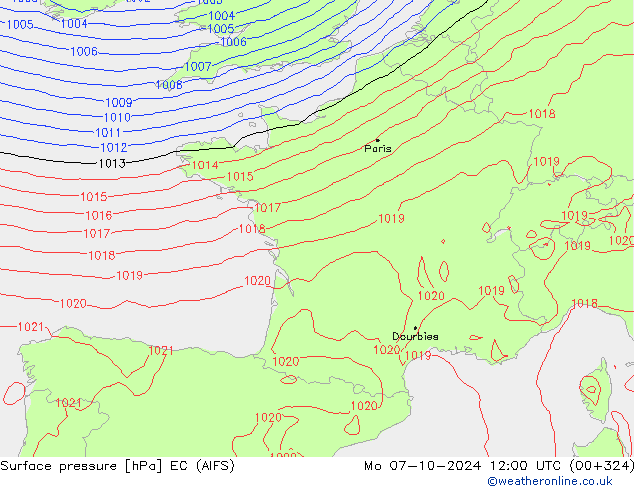 pression de l'air EC (AIFS) lun 07.10.2024 12 UTC