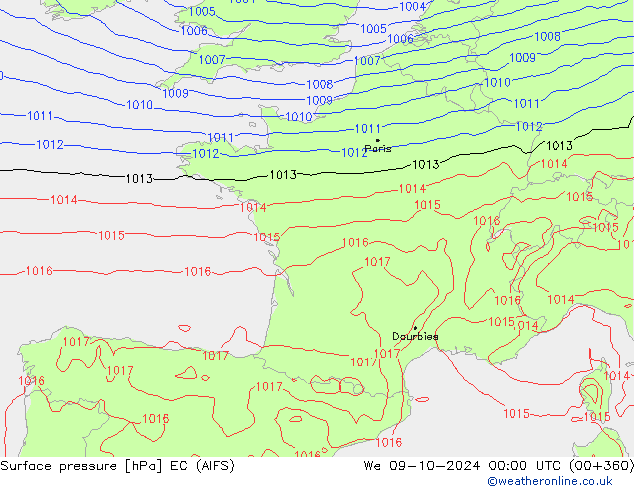 Pressione al suolo EC (AIFS) mer 09.10.2024 00 UTC