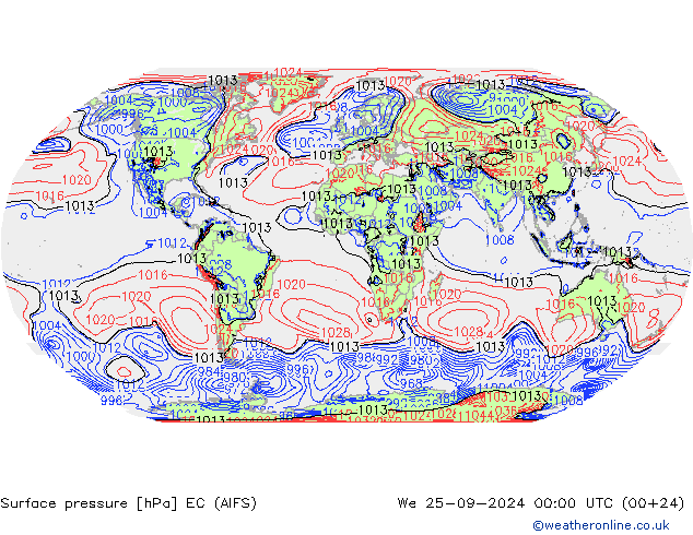 Atmosférický tlak EC (AIFS) St 25.09.2024 00 UTC