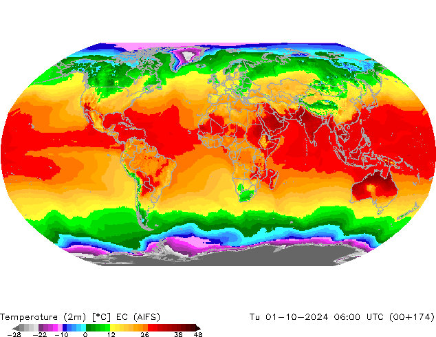 mapa temperatury (2m) EC (AIFS) wto. 01.10.2024 06 UTC