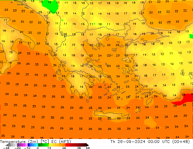 Sıcaklık Haritası (2m) EC (AIFS) Per 26.09.2024 00 UTC