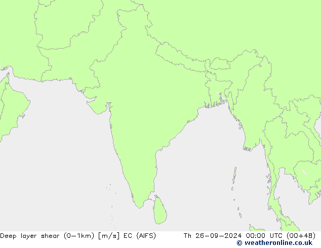 Deep layer shear (0-1km) EC (AIFS) чт 26.09.2024 00 UTC