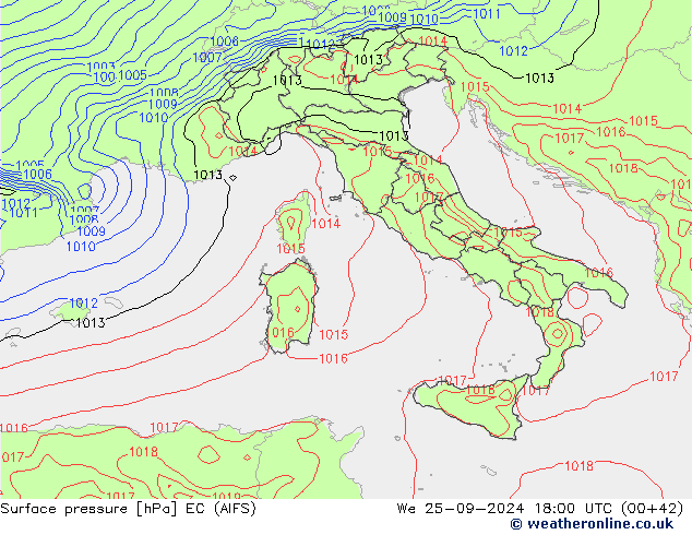 Presión superficial EC (AIFS) mié 25.09.2024 18 UTC