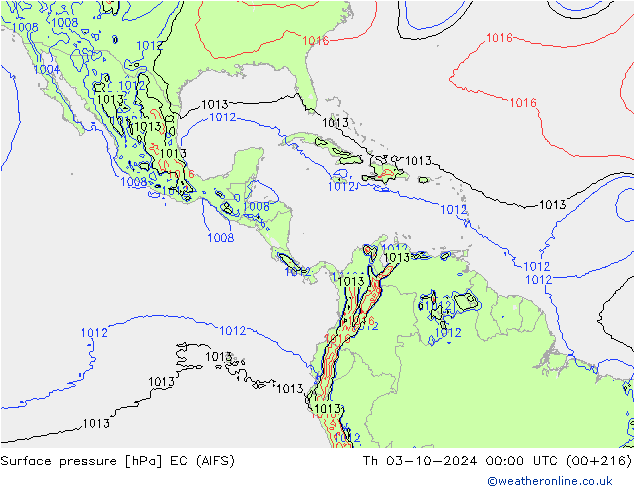 Presión superficial EC (AIFS) jue 03.10.2024 00 UTC