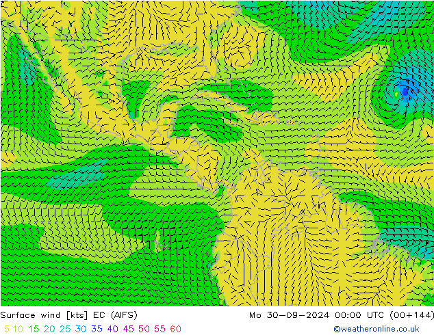 wiatr 10 m EC (AIFS) pon. 30.09.2024 00 UTC