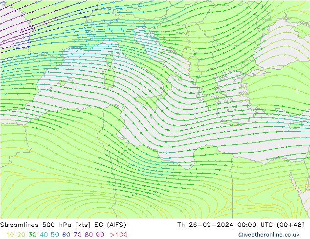 Linha de corrente 500 hPa EC (AIFS) Qui 26.09.2024 00 UTC