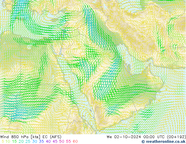 ветер 850 гПа EC (AIFS) ср 02.10.2024 00 UTC