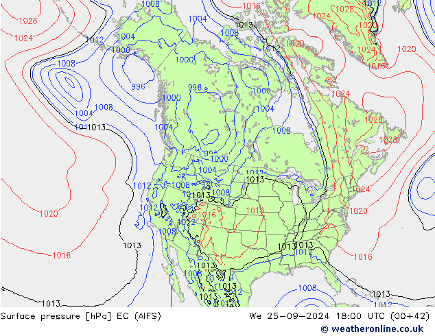 Atmosférický tlak EC (AIFS) St 25.09.2024 18 UTC