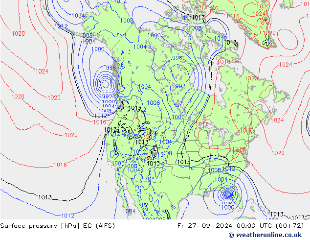 Pressione al suolo EC (AIFS) ven 27.09.2024 00 UTC