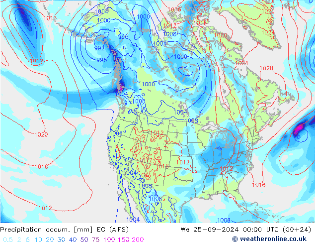 Precipitation accum. EC (AIFS) mer 25.09.2024 00 UTC