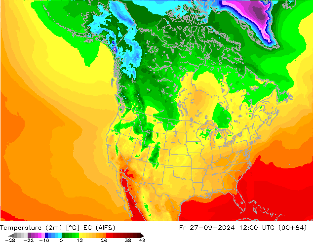 Temperatura (2m) EC (AIFS) Sex 27.09.2024 12 UTC