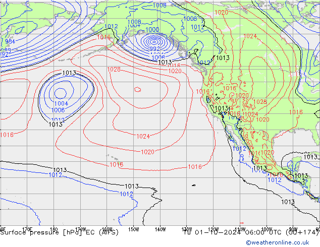 приземное давление EC (AIFS) вт 01.10.2024 06 UTC