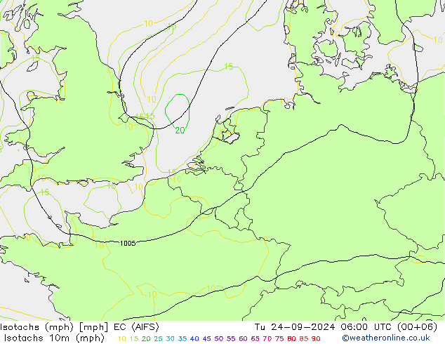 Isotachs (mph) EC (AIFS) mar 24.09.2024 06 UTC