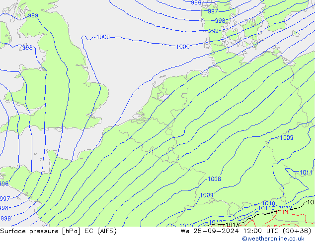 Surface pressure EC (AIFS) We 25.09.2024 12 UTC