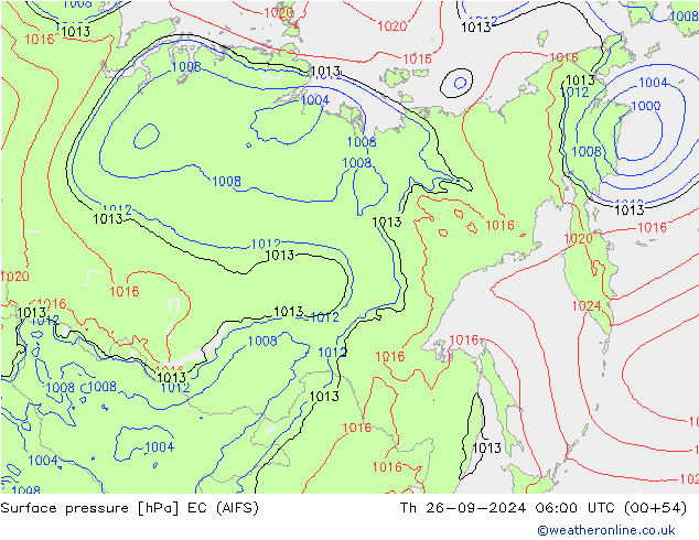 Pressione al suolo EC (AIFS) gio 26.09.2024 06 UTC