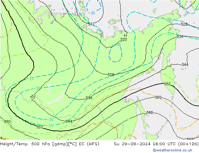 Yükseklik/Sıc. 500 hPa EC (AIFS) Paz 29.09.2024 06 UTC