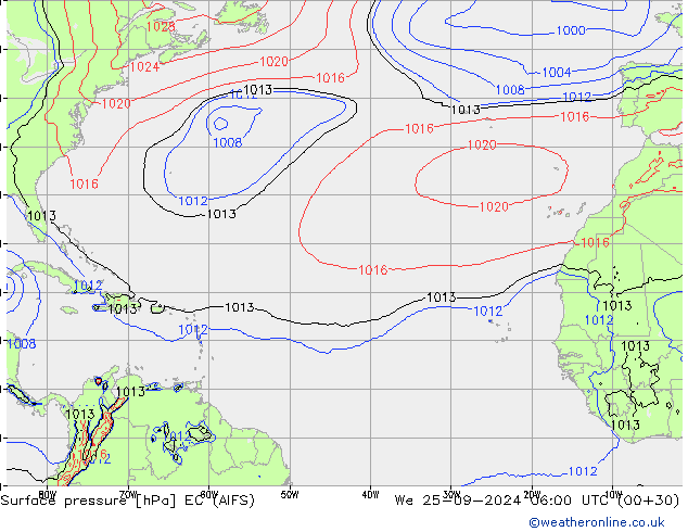 Pressione al suolo EC (AIFS) mer 25.09.2024 06 UTC