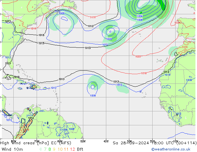 High wind areas EC (AIFS) sam 28.09.2024 18 UTC