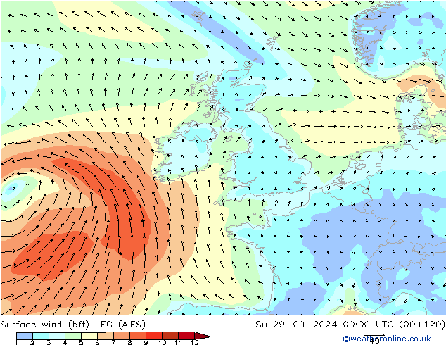 Bodenwind (bft) EC (AIFS) So 29.09.2024 00 UTC