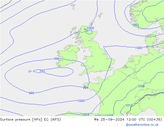 Surface pressure EC (AIFS) We 25.09.2024 12 UTC