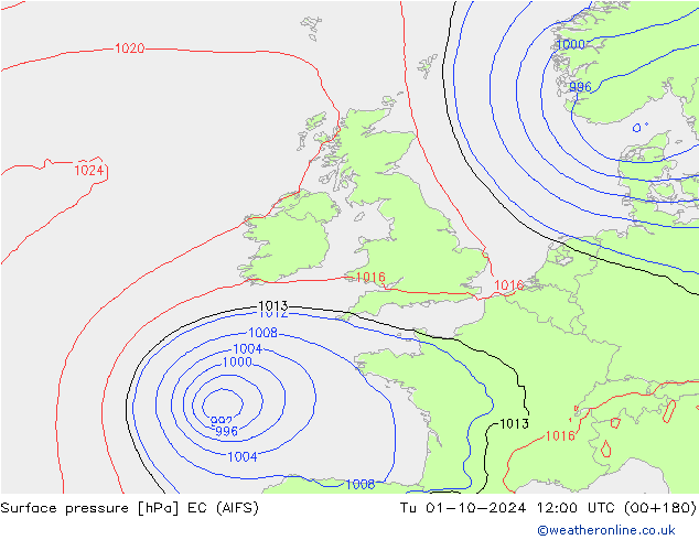 Luchtdruk (Grond) EC (AIFS) di 01.10.2024 12 UTC