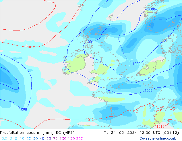 Precipitation accum. EC (AIFS) Tu 24.09.2024 12 UTC