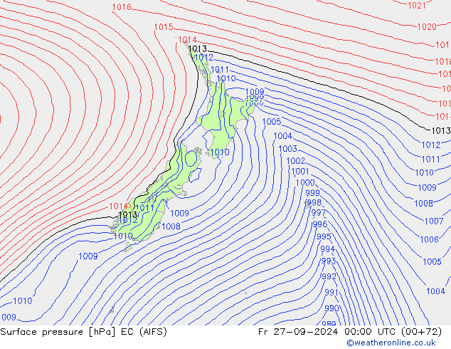 Atmosférický tlak EC (AIFS) Pá 27.09.2024 00 UTC