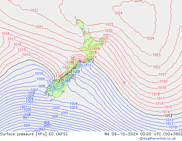 Surface pressure EC (AIFS) We 09.10.2024 00 UTC