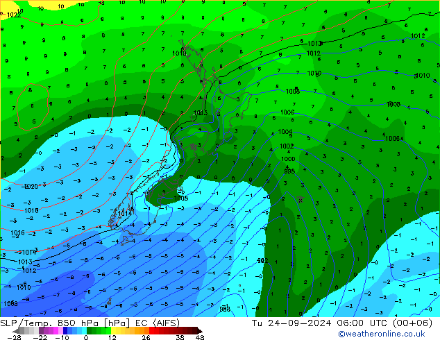 SLP/Temp. 850 hPa EC (AIFS) mar 24.09.2024 06 UTC