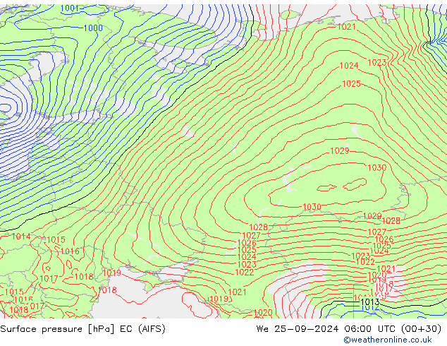 pressão do solo EC (AIFS) Qua 25.09.2024 06 UTC