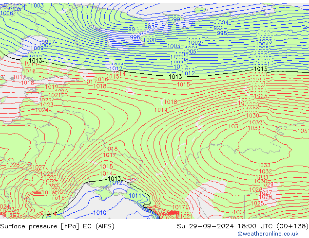 Surface pressure EC (AIFS) Su 29.09.2024 18 UTC