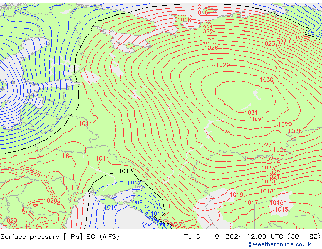 Surface pressure EC (AIFS) Tu 01.10.2024 12 UTC