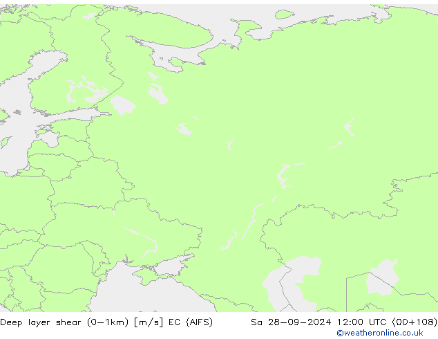 Deep layer shear (0-1km) EC (AIFS) Sa 28.09.2024 12 UTC