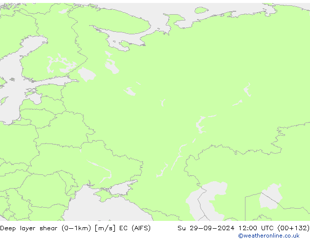 Deep layer shear (0-1km) EC (AIFS) dom 29.09.2024 12 UTC