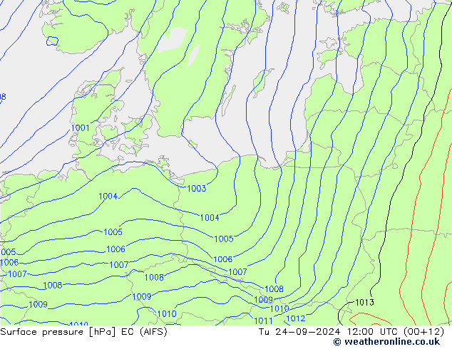 Surface pressure EC (AIFS) Tu 24.09.2024 12 UTC